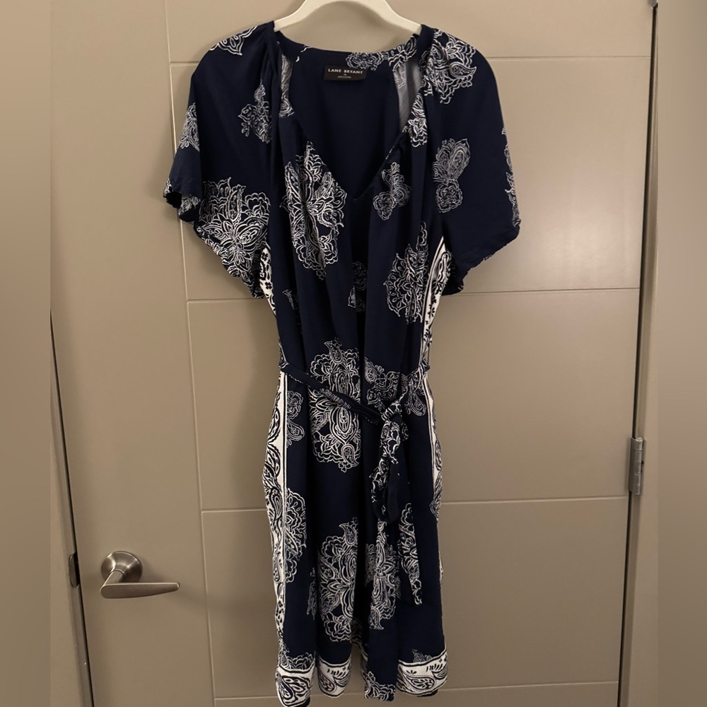 Lane Bryant Blue and White Patterned Dress